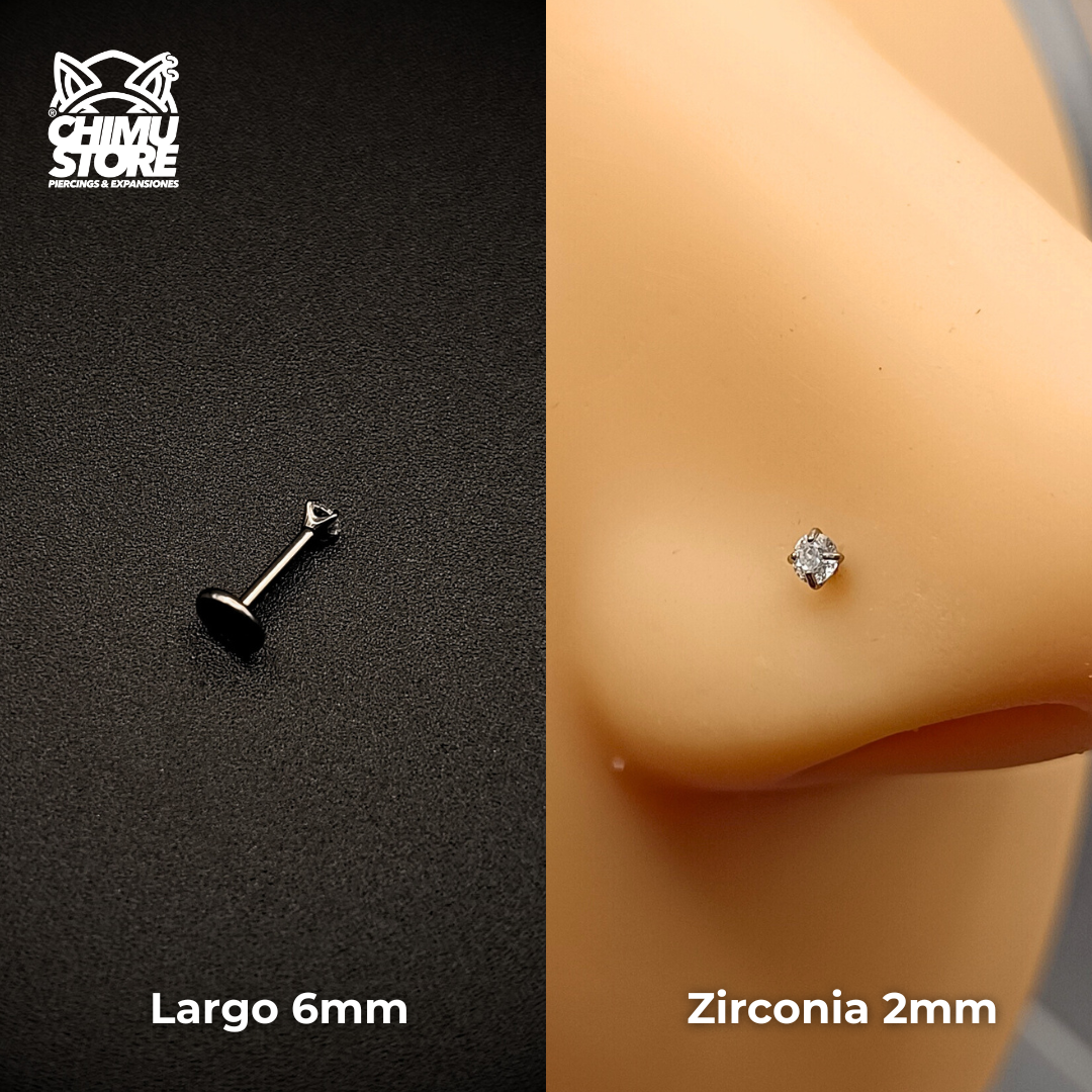 NEW Nostril Labret (Push Pin) Titanio G23 - Prong Set Zirconia (0,8mm) (20G)