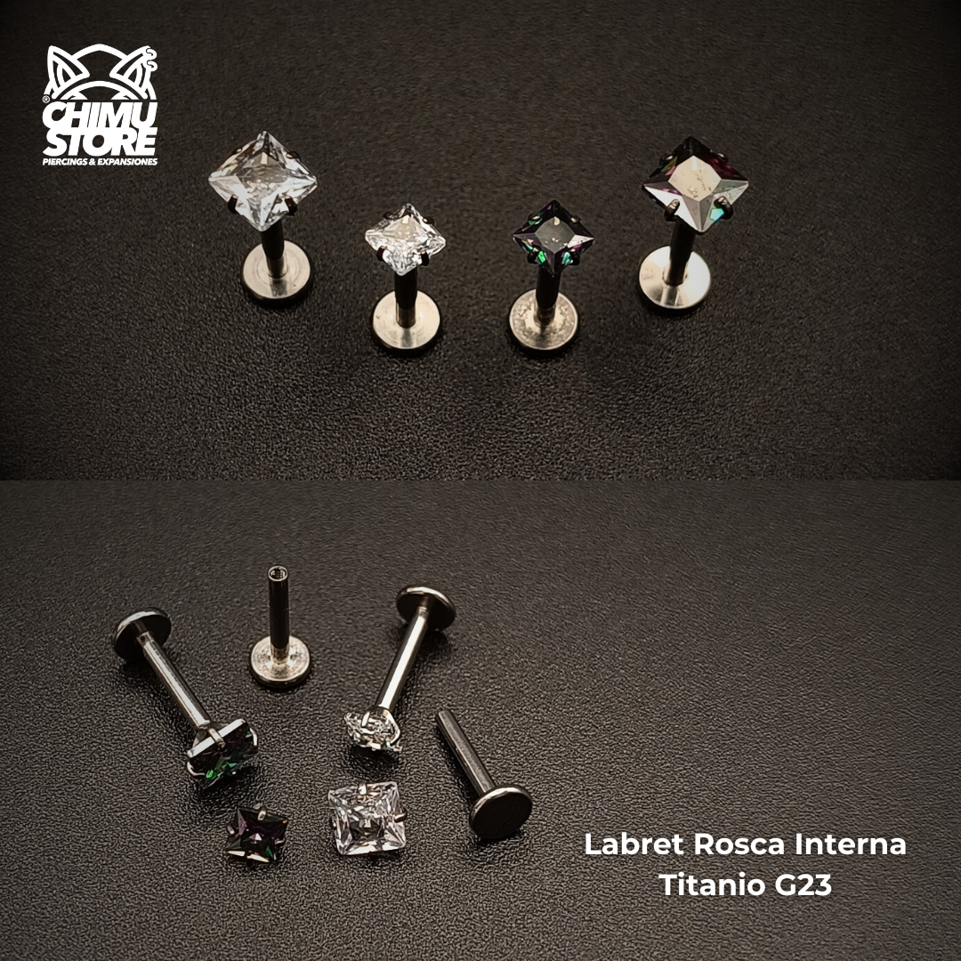 NEW Labret (HC) Titanio G23 - Prong Set Zirconia Cuadrada (1,2mm;8mm) (16G)