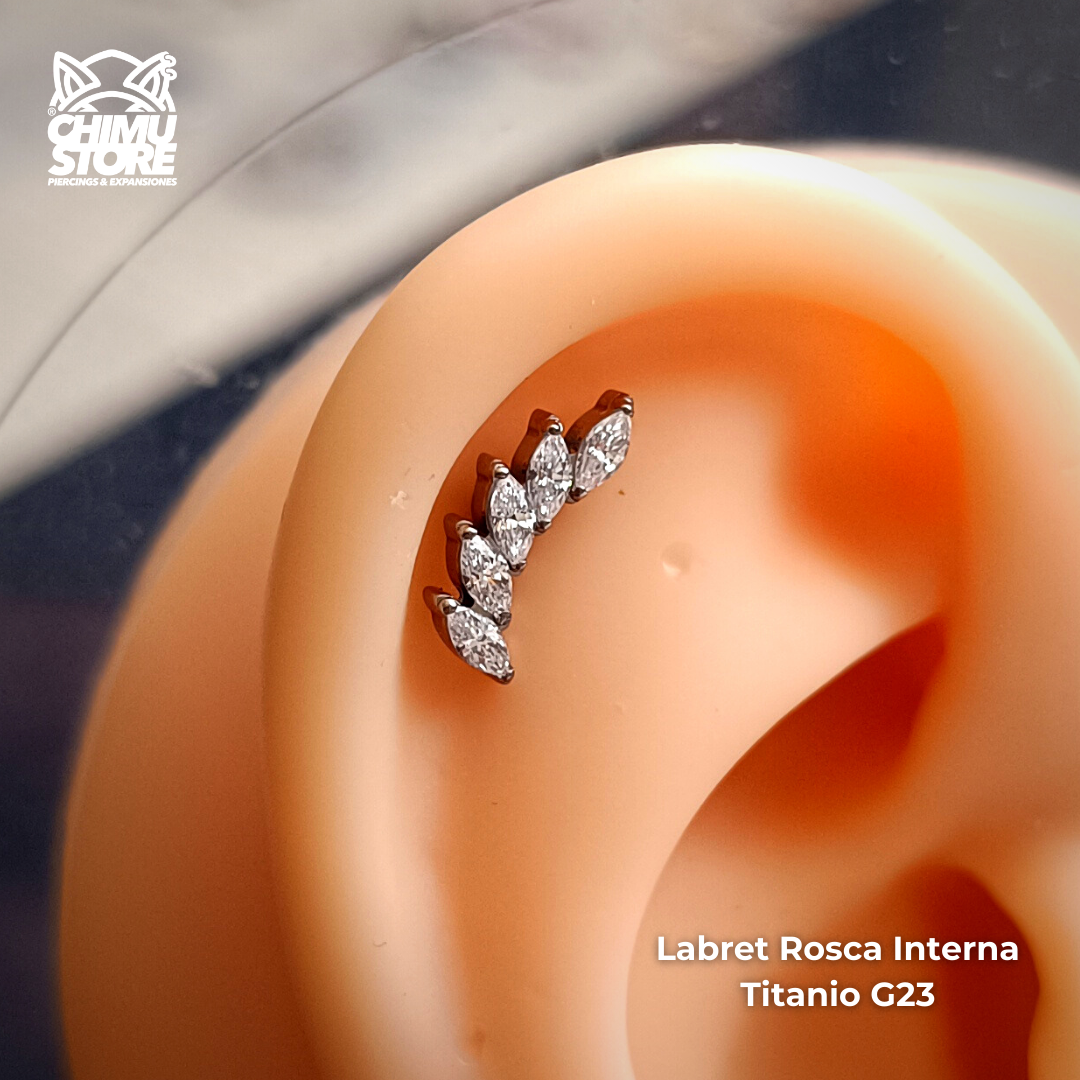 NEW Labret Titanio G23 - Ala de 5 Zirconias (1,2mm;8mm) (16G)