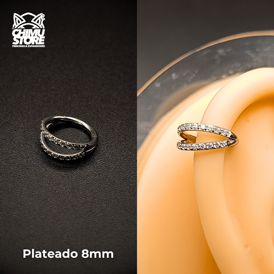 NEW Argolla Clicker Titanio G23 - Doble Anillo Zirconias Laterales (1,2mm) (16G)