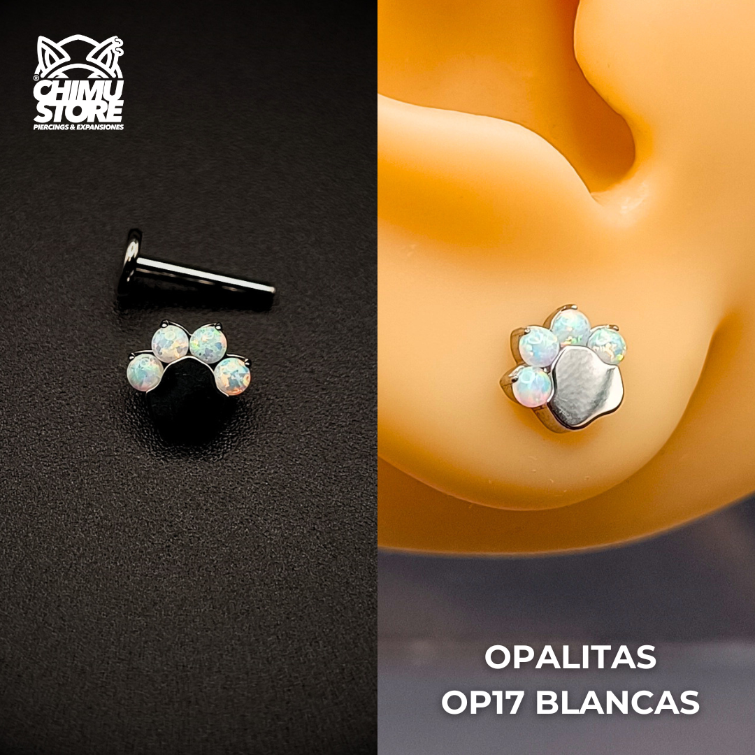 NEW Labret (HC) Titanio ASTM F-136 - Patita 4 Opalitas o Zirconias (1,2mm;8mm) (16G)