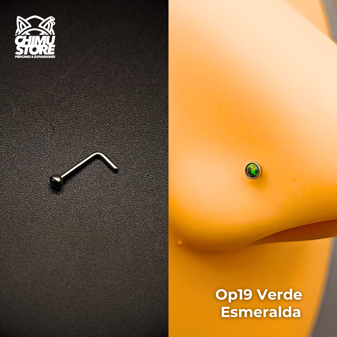 NEW Nostril (Forma L) Titanio G23 - Piedra Opalita (0,8mm) (20G)