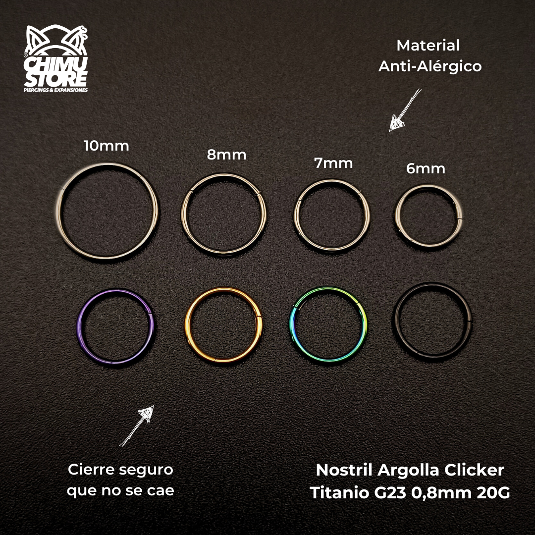 NEW Nostril Argolla Clicker Titanio G23 - Lisa (0,8mm y 1mm) (18G y 20G)