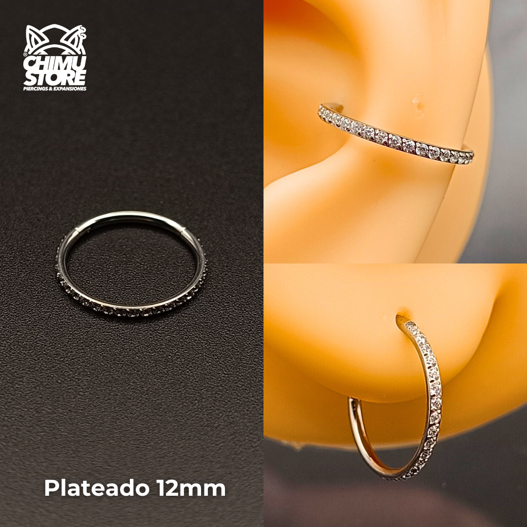 Argolla Clicker Titanio ASTM F-136 - Plateada Zirconias Laterales (1,2mm) (16G)