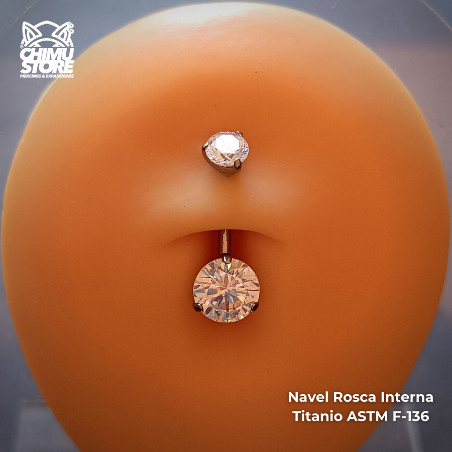 NEW Navel Rosca Interna Titanio ASTM F-136 - Prong Zirconia Cubica (1,6mm;10mm) (14G)
