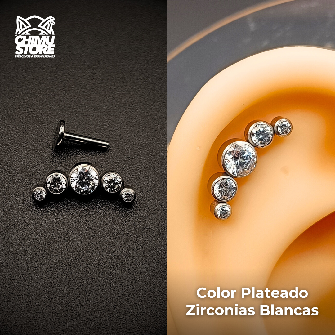 NEW Labret (HC) Titanio G23 - Cluster 5 Zirconias (1,2mm) (16G)