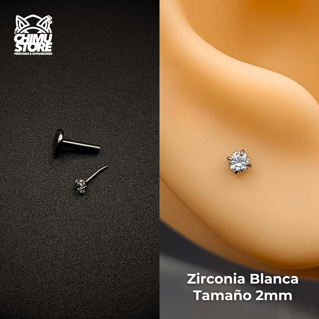 NEW Labret (Push Pin) Titanio G23 - Prong Set Zirconia Redonda (1,2mm) (16G)