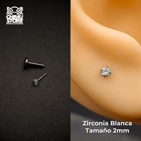 NEW Labret (Push Pin) Titanio G23 - Prong Set Zirconia Redonda (1,2mm) (16G)