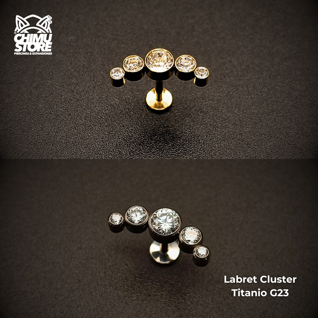 NEW Labret (HC) Titanio G23 - Cluster 5 Zirconias (1,2mm;8mm) (16G)