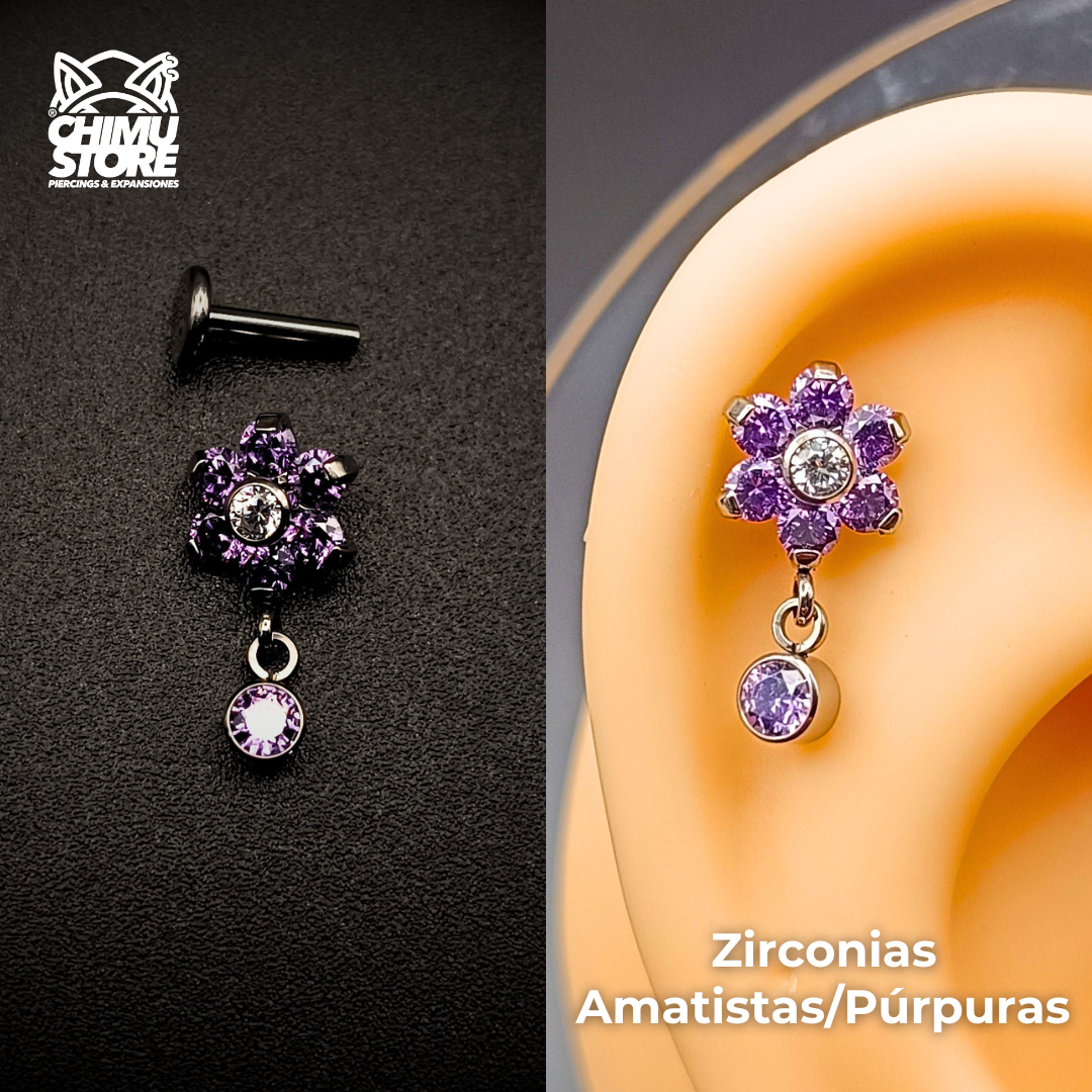 NEW Labret (HC) Titanio ASTM F-136 - Flor Zirconias Colgante (1,2mm) (16G)