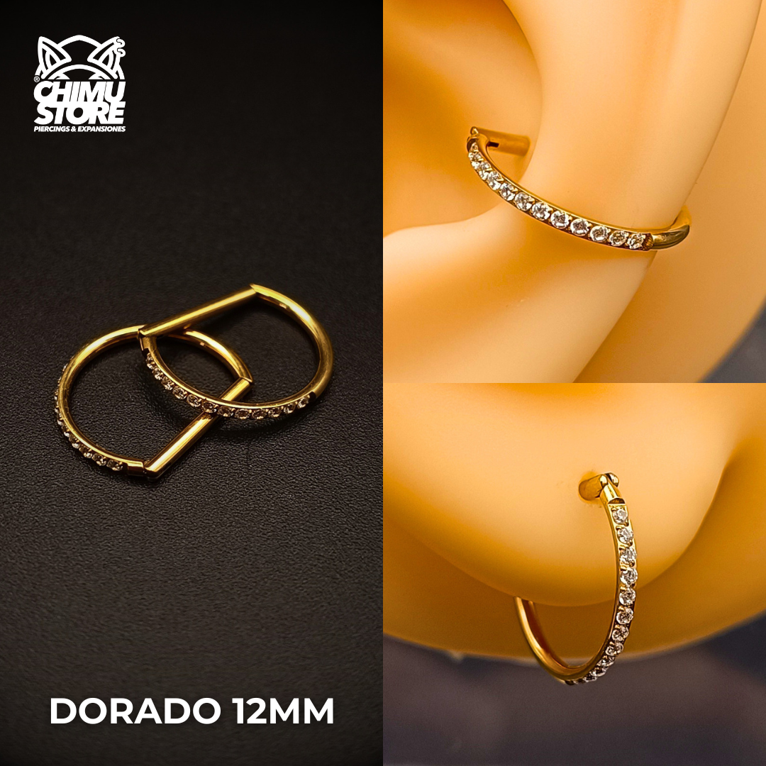 NEW Argolla Clicker Titanio G23 - Forma D Half Zirconias Laterales (1,2mm) (16G)