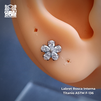 NEW Labret Rosca Interna Titanio ASTM F-136 - Flor 5 Petalos Zirconias (1,2mm;8mm) (16G)