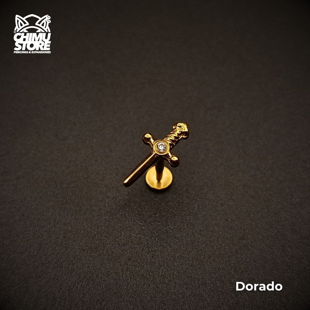 Labret Titanio ASTM F-136 - Daga con Zirconia (1,2mm;8mm) (16G)