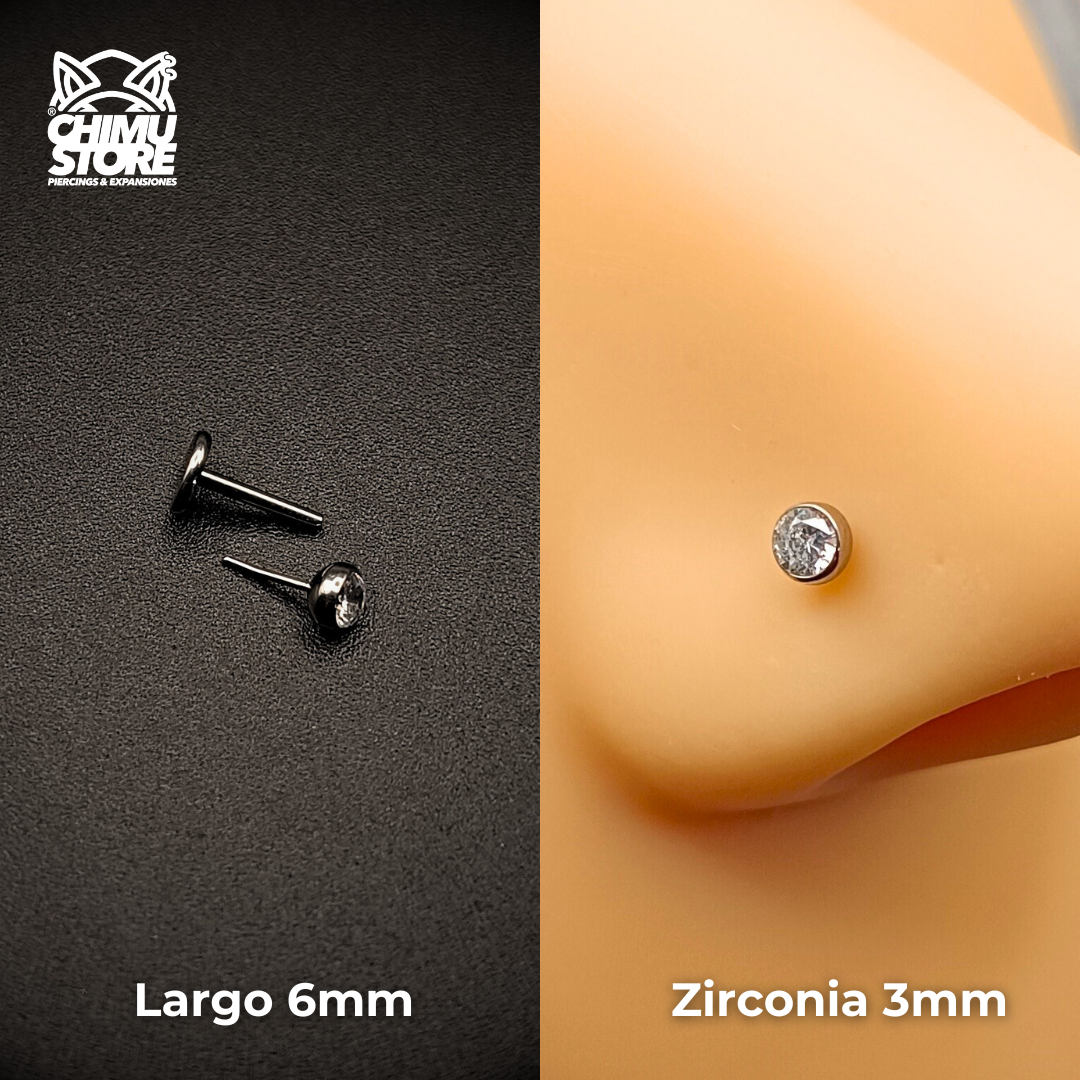 NEW Nostril Labret (Push Pin) Titanio G23 - Bezel Set Zirconia (0,8mm) (20G)