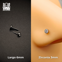 NEW Nostril Labret (Push Pin) Titanio G23 - Bezel Set Zirconia (0,8mm) (20G)