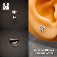 NEW Labret (HC) Titanio G23 - Prong Set Zirconia Cuadrada 003 (1,2mm;8mm) (16G)