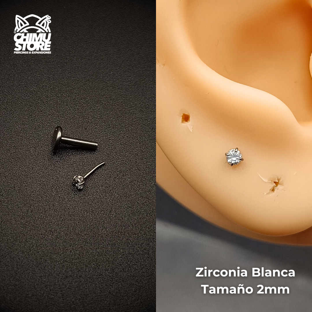 NEW Labret Push Pin Titanio G23 - Prong Set Zirconia Redonda (1,2mm) (16G)