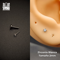 NEW Labret Push Pin Titanio G23 - Prong Set Zirconia Redonda (1,2mm) (16G)