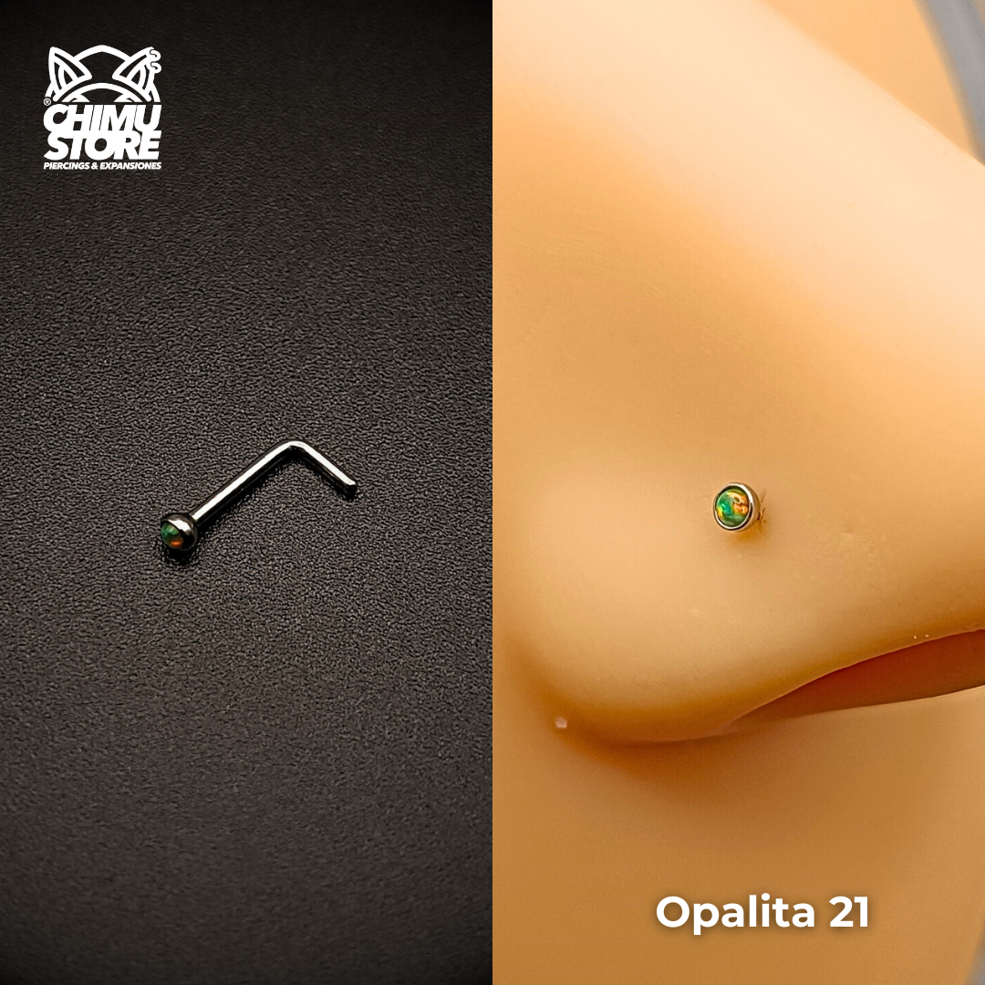 NEW Nostril (Forma de L) Acero Inoxidable - Piedra Opalita (0,8mm) (20G)