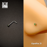 NEW Nostril (Forma de L) Acero Inoxidable - Piedra Opalita (0,8mm) (20G)