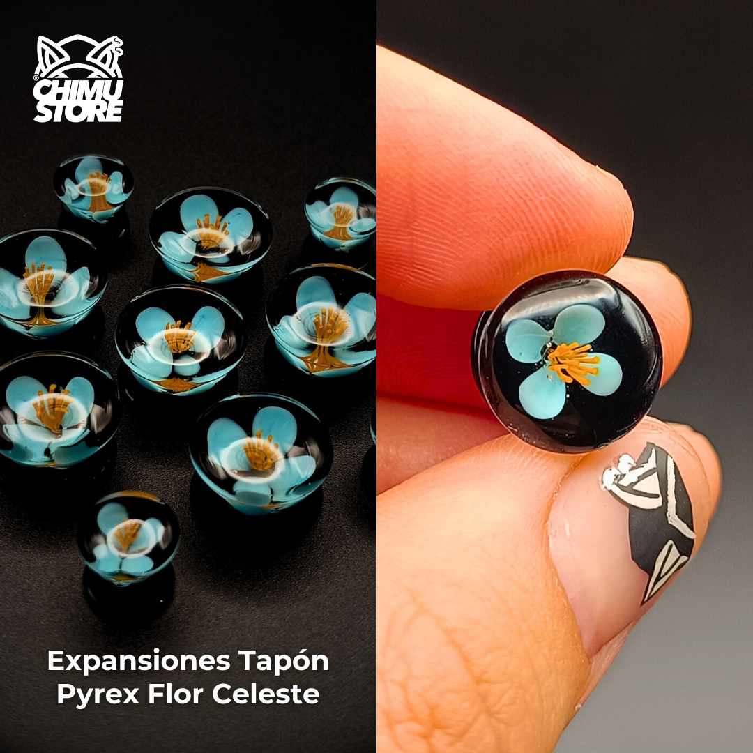 Expansion Pyrex - Flor Celeste Fondo Negro (8mm a 19mm)