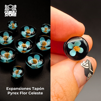 Expansion Pyrex - Flor Celeste Fondo Negro (8mm a 19mm)