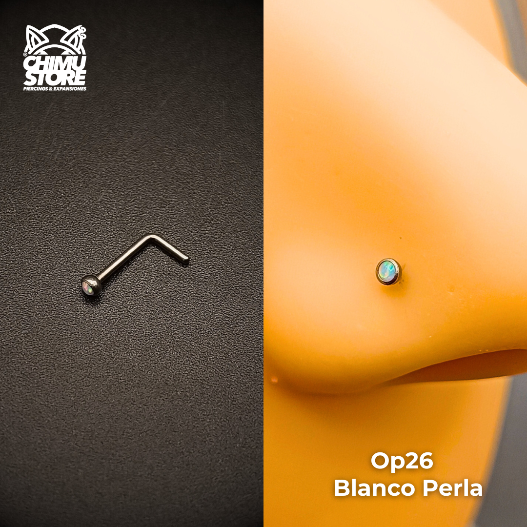 NEW Nostril (Forma L) Titanio G23 - Piedra Opalita (0,8mm) (20G)