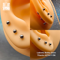 Labret Rosca Interna Titanio ASTM F-136 - Bolita de 3mm Plateados (1,2mm) (16G)