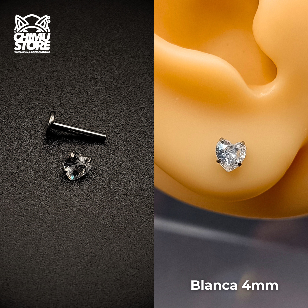 NEW Labret (HC) Titanio G23 - Prong Set Corazón Zirconia (1,2mm;8mm) (16G)