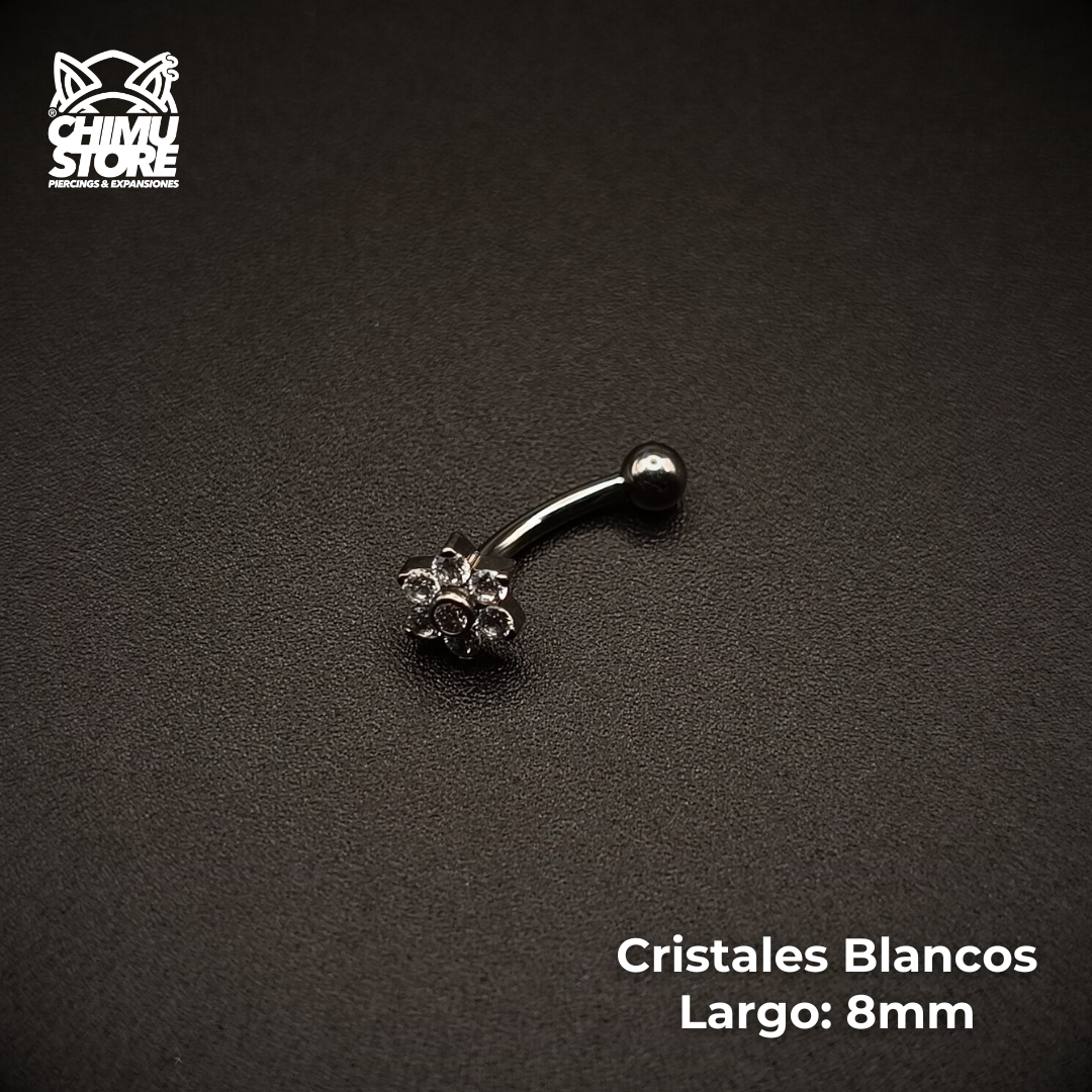 NEW Banana (HC) Titanio G23 - Flor 6 Petalos Cristales y Bolita 3mm (1,2mm) (16G)