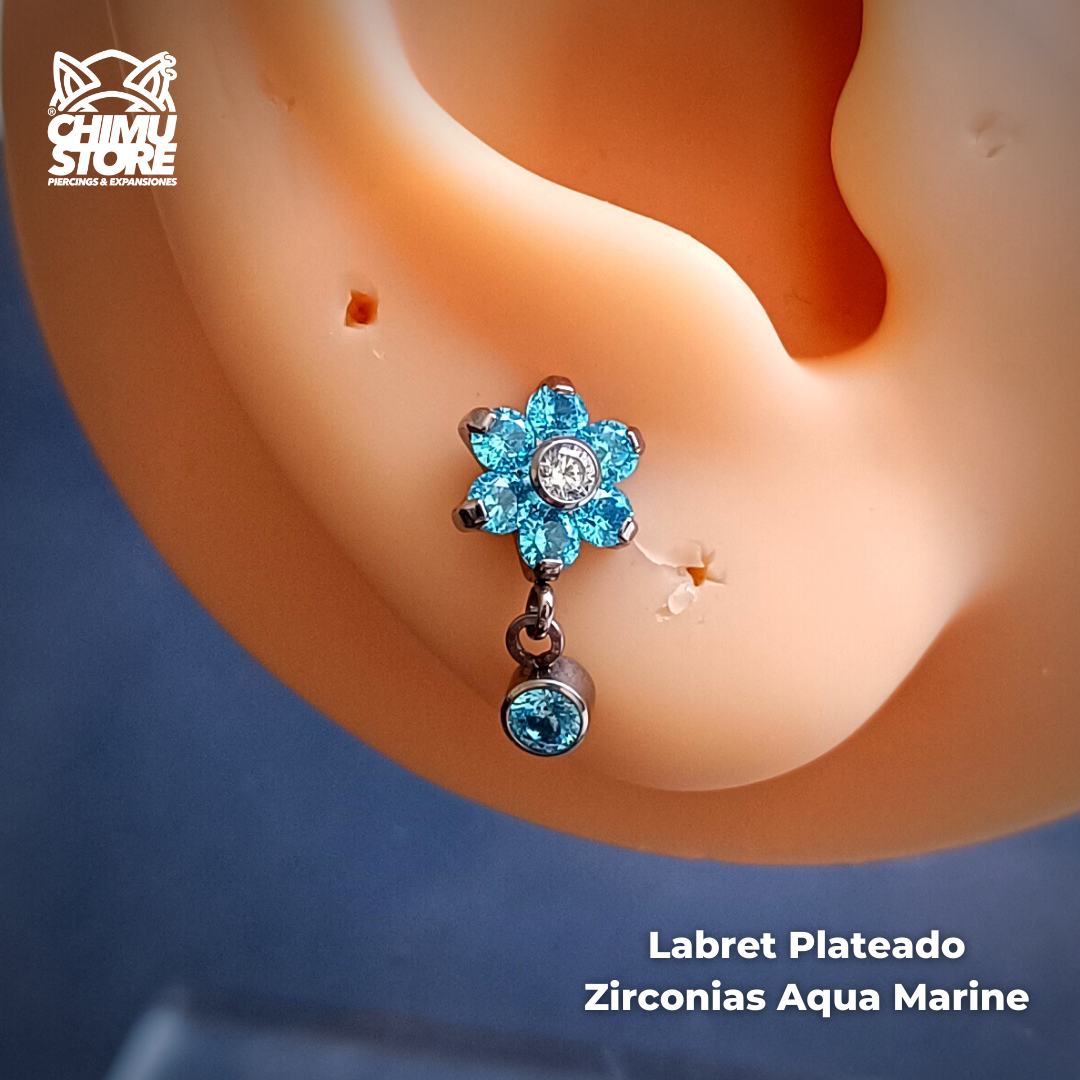 NEW Labret Titanio ASTM F-136 - Flor Zirconias Colgante (1,2mm;8mm) (16G)