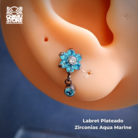 NEW Labret Titanio ASTM F-136 - Flor Zirconias Colgante (1,2mm;8mm) (16G)