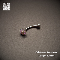 Banana Rosca Interna Titanio G23 - Flor 6 Petalos Cristales y Bolita 3mm (1,2mm) (16G)