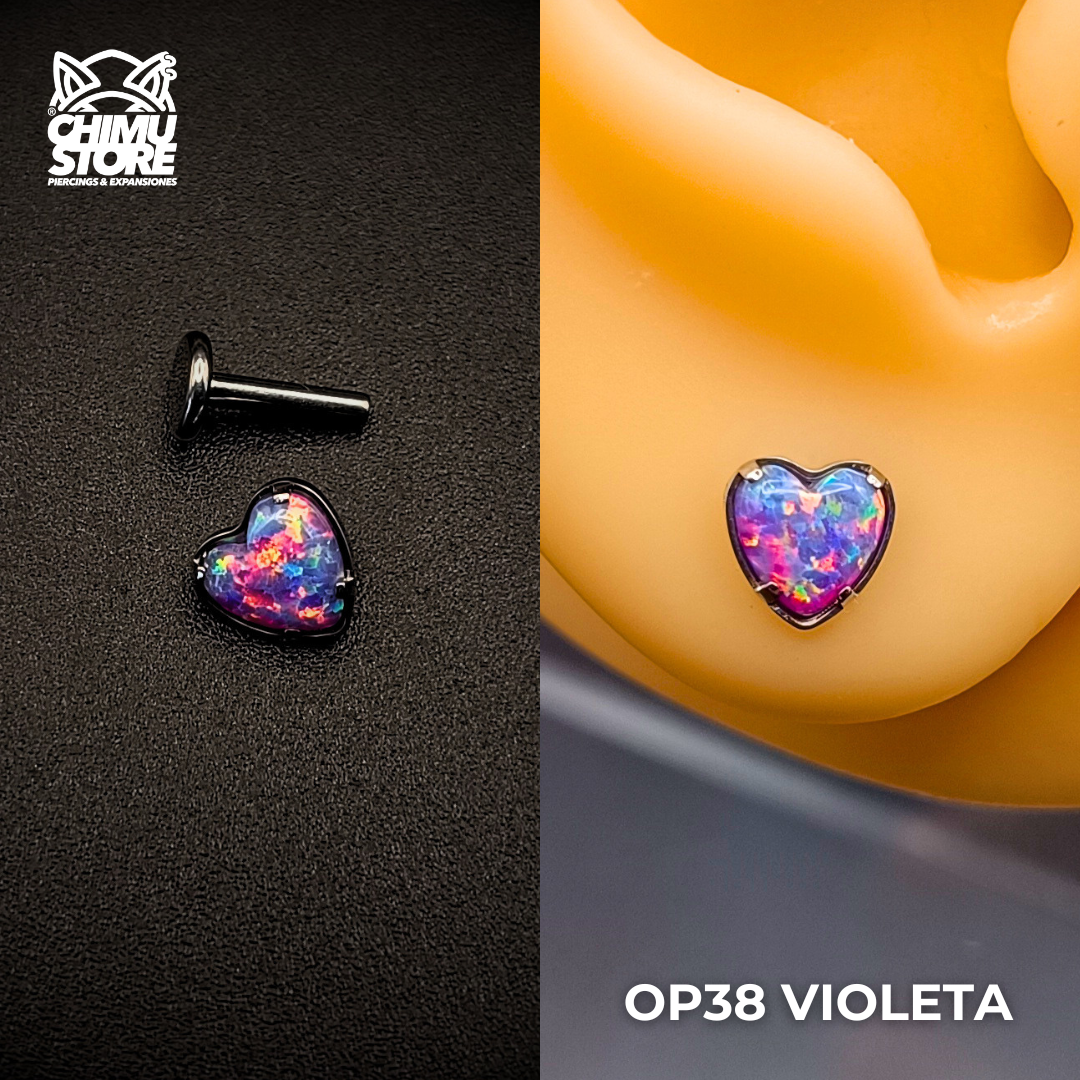 NEW Labret (HC) Titanio G23 - Prong Set Corazón Opalita (1,2mm) (16G)