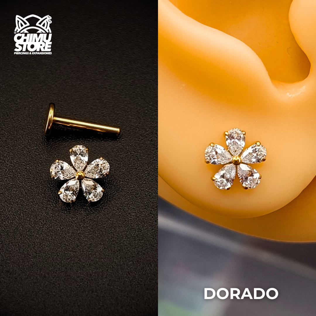 Labret (HC) Titanio ASTM F-136 - Flor 5 Petalos Zirconias (1,2mm;8mm) (16G)
