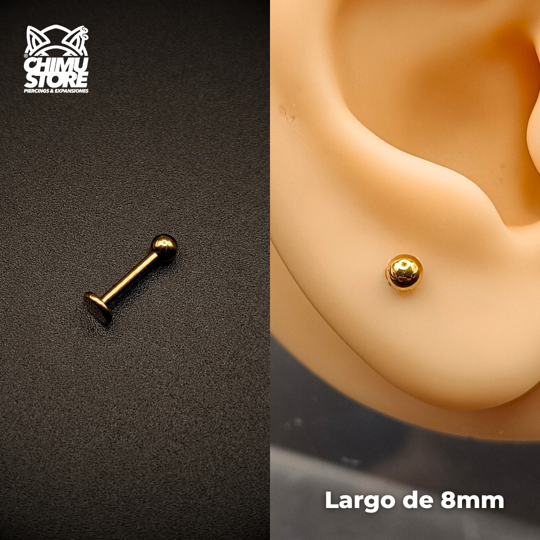 Labret Rosca Interna Titanio ASTM F-136 - Bolita 3mm Dorados (1,2mm) (16G)