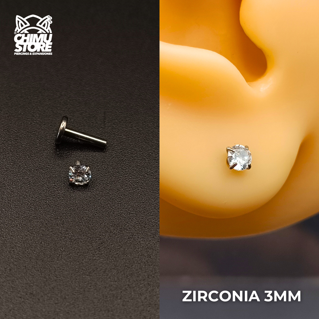 NEW Labret (HC) Titanio G23 - Prong Set Zirconia Blanca M002 (1,2mm) (16G)