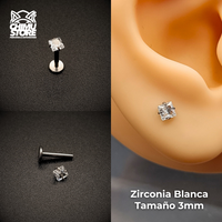 NEW Labret (HC) Titanio G23 - Prong Set Zirconia Cuadrada (1,2mm;8mm) (16G)