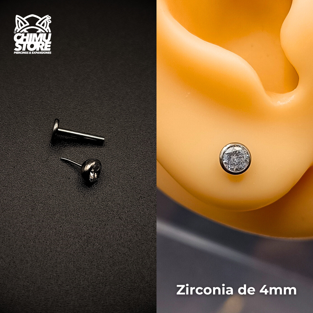 NEW Labret (Push Pin) Titanio G23 - Bezel Set Zirconia Redonda (1,2mm;8mm) (16G)