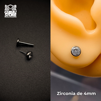 NEW Labret (Push Pin) Titanio G23 - Bezel Set Zirconia Redonda (1,2mm;8mm) (16G)