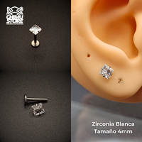 NEW Labret Titanio G23 - Prong Set Zirconia Cuadrada (1,2mm;8mm) (16G)