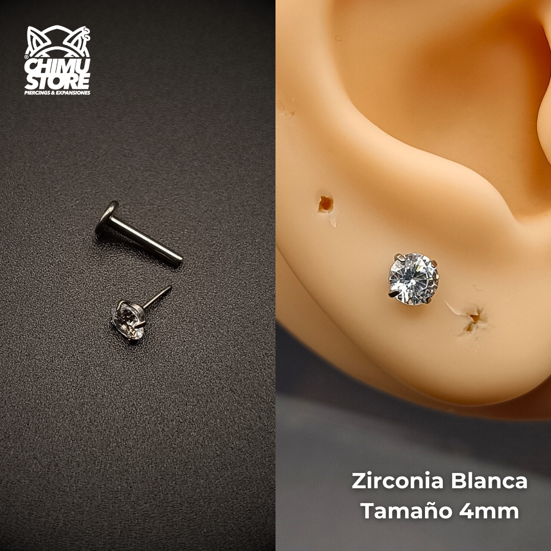 NEW Labret Push Pin Titanio G23 - Prong Set Zirconia Redonda (1,2mm) (16G)