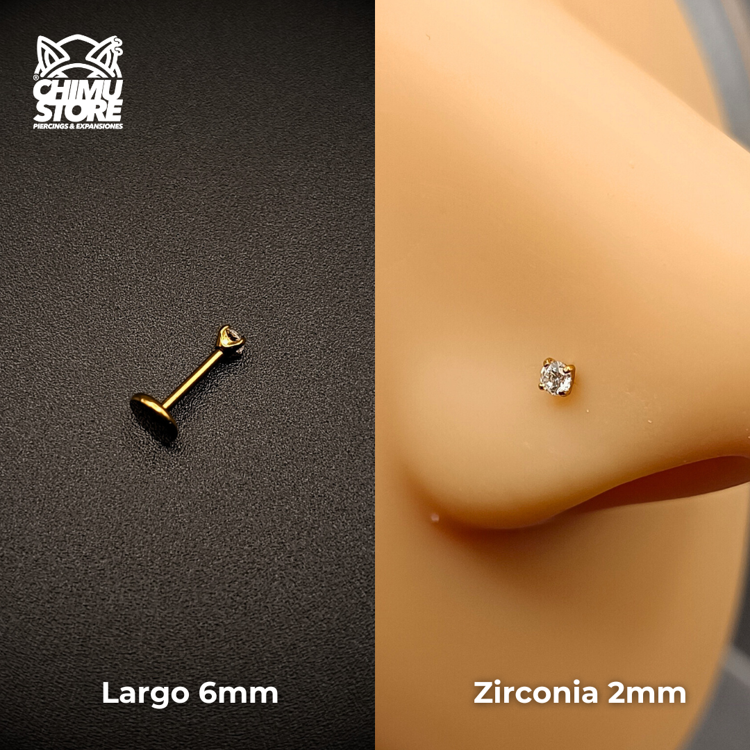 NEW Nostril Labret (Push Pin) Titanio G23 - Prong Set Zirconia (0,8mm) (20G)