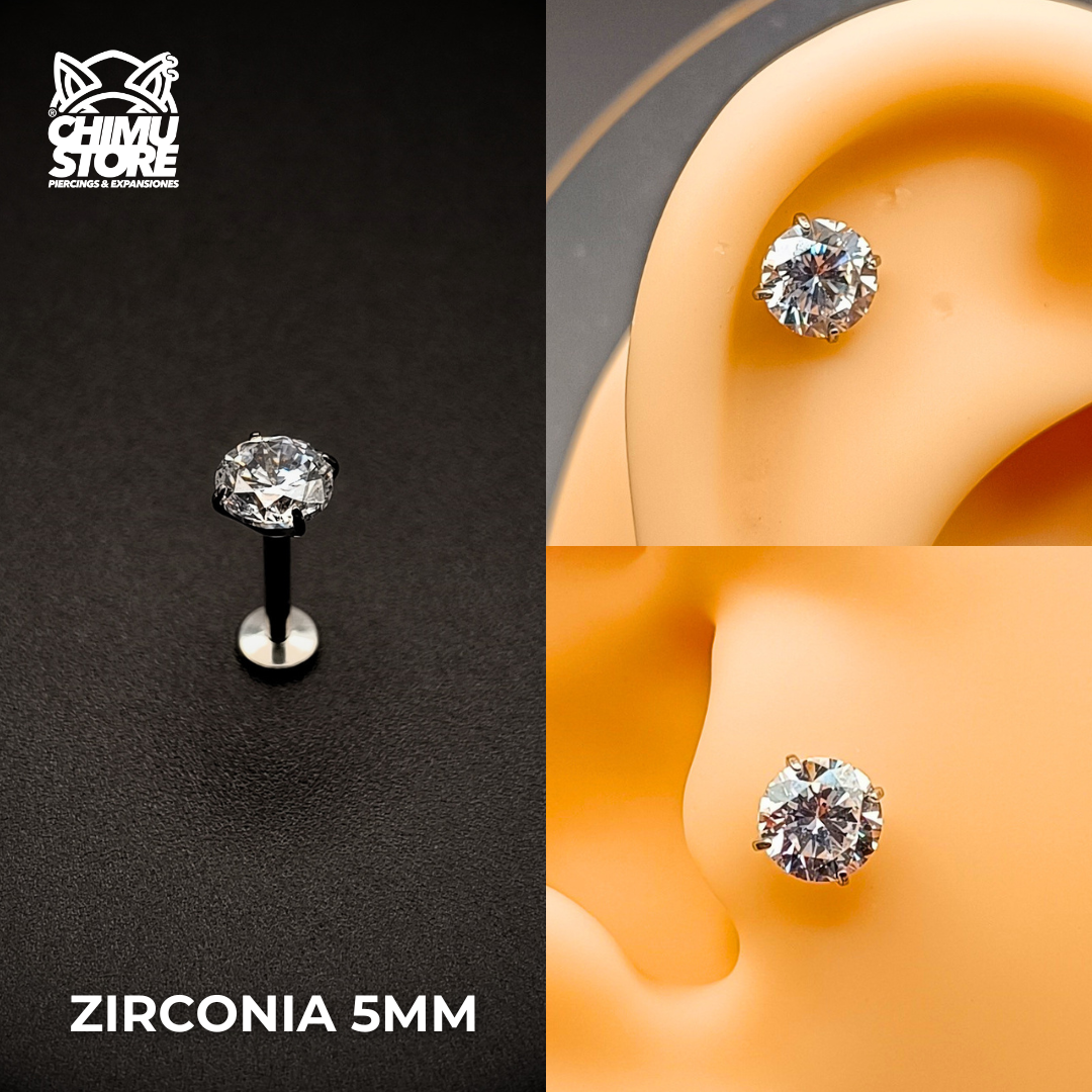 NEW Labret (HC) Titanio G23 - Prong Set Zirconia Blanca M002 (1,2mm) (16G)