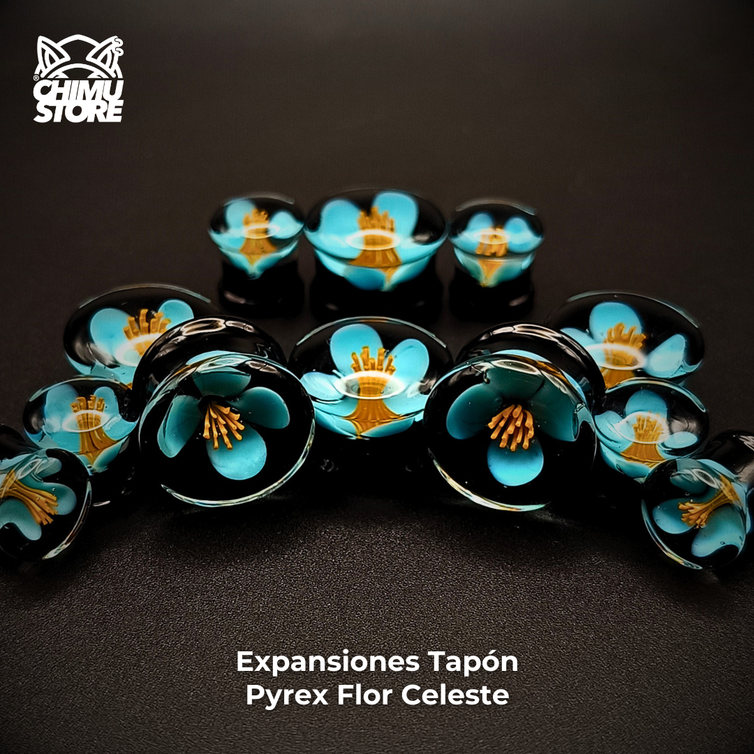 Expansion Pyrex - Flor Celeste Fondo Negro (8mm a 19mm)
