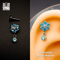 NEW Labret (HC) Titanio ASTM F-136 - Flor Zirconias Colgante (1,2mm) (16G)
