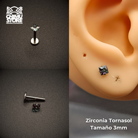 NEW Labret Titanio G23 - Prong Set Zirconia Cuadrada (1,2mm;8mm) (16G)