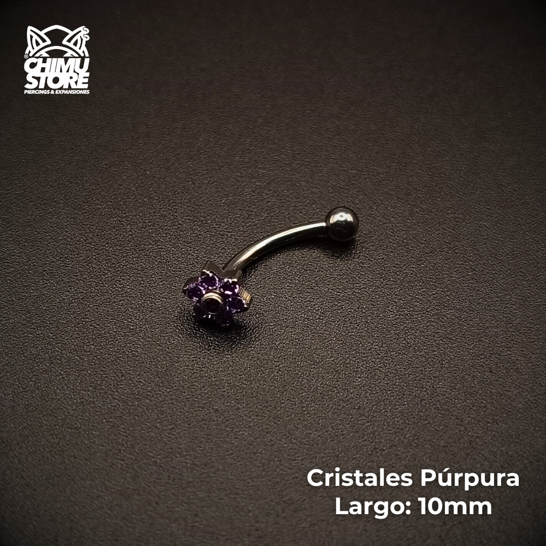 NEW Banana (HC) Titanio G23 - Flor 6 Petalos Cristales y Bolita 3mm (1,2mm) (16G)