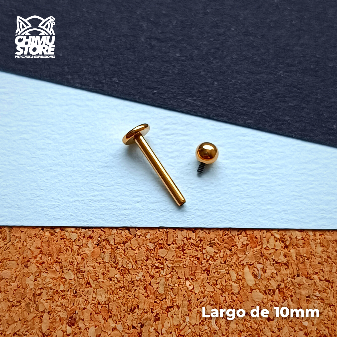 Labret Rosca Interna Titanio ASTM F-136 - Bolita 3mm Dorados (1,2mm) (16G)