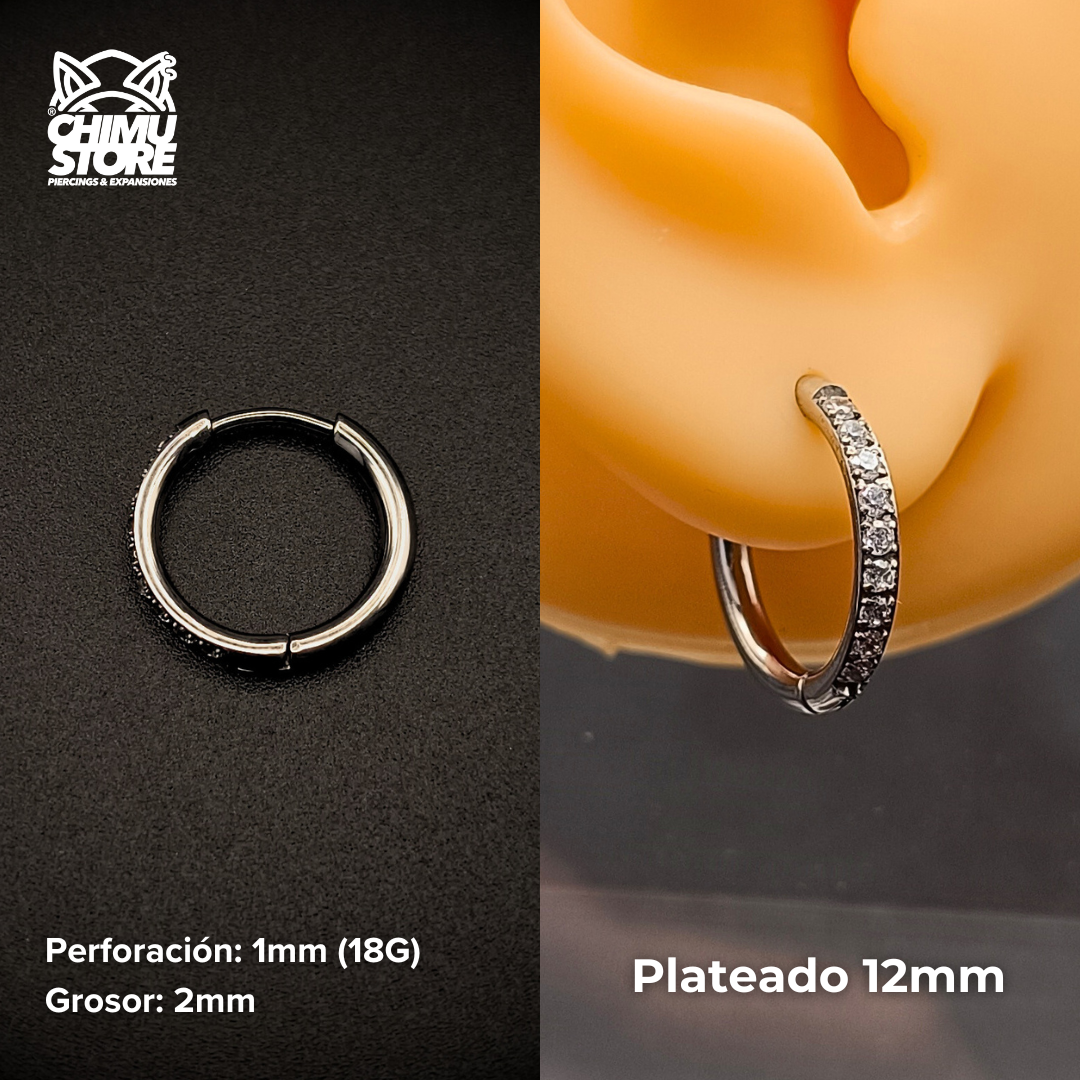 NEW Argollas Titanio G23 - Plateados Grosor 2mm Zirconias Laterales (1mm) (18G)